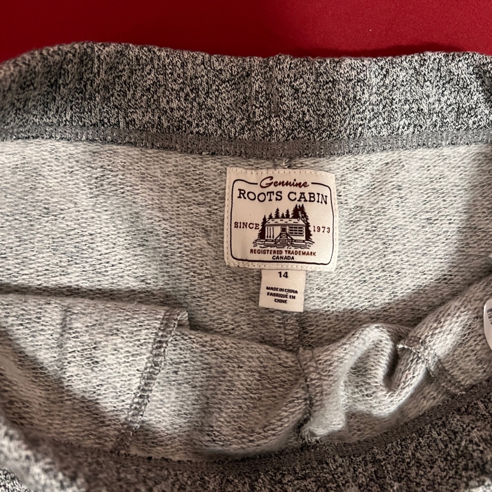Roots Kids Grey Marled Joggers with Red and Cream Striped Cuffs - Picture 8 of 10